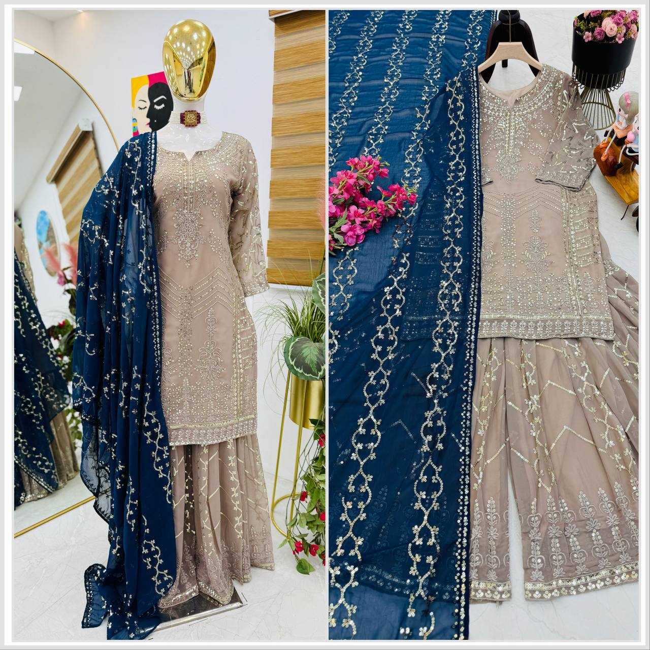 Ynf Faux Georgette KESH158 9010 Suits & Dresses Wedding Collections Festive Collections Wholesale Sharara Salwar Suits Georgette Suit Wedding Outfits Manufacturer