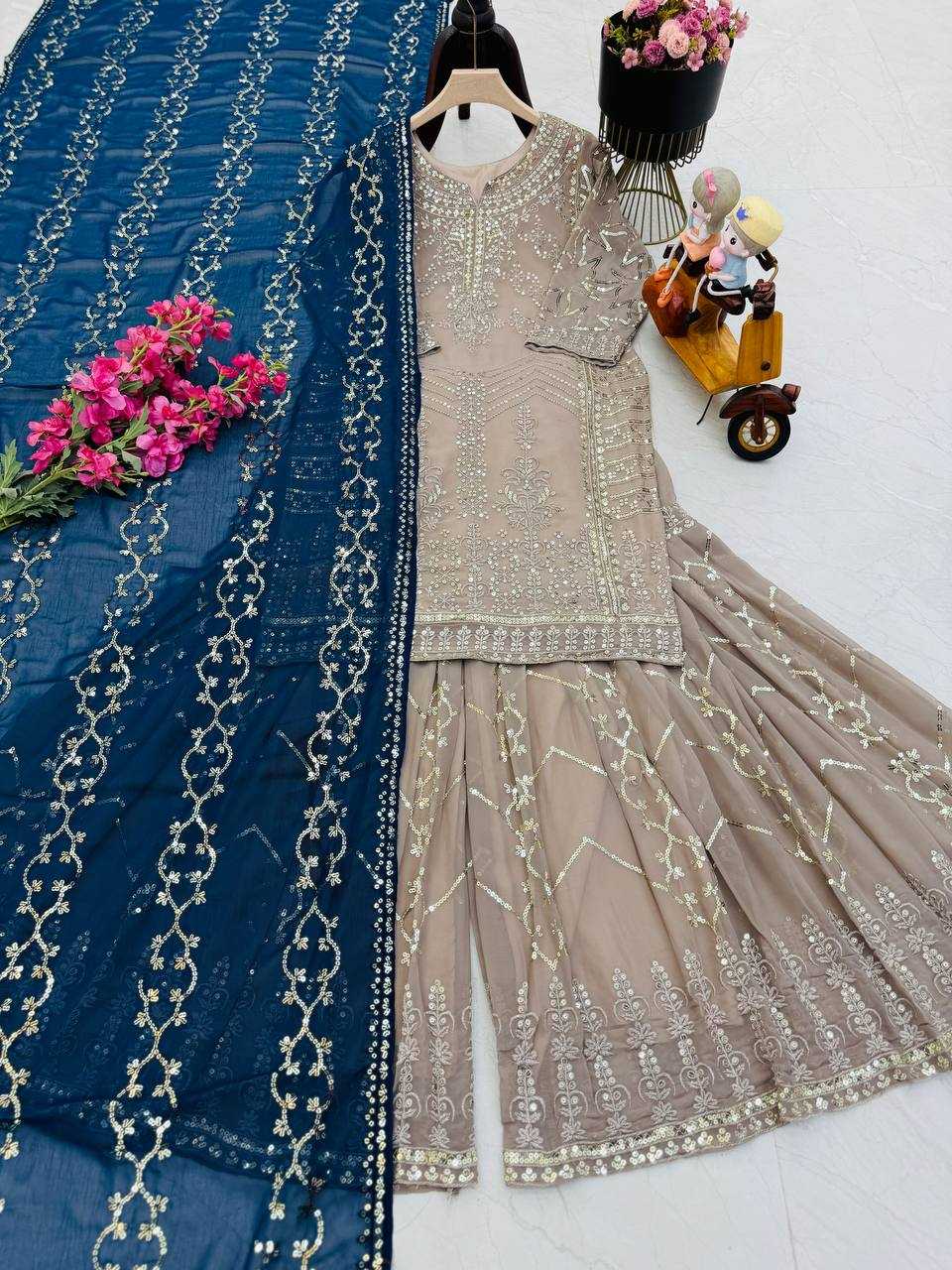 Ynf Faux Georgette KESH158 9010 Suits & Dresses Wedding Collections Festive Collections Wholesale Sharara Salwar Suits Georgette Suit Wedding Outfits Manufacturer