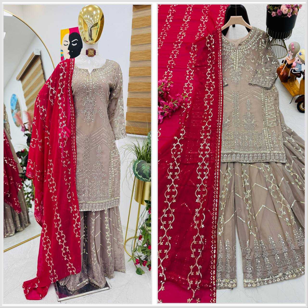 Ynf Faux Georgette KESH158 9010 Suits & Dresses Wedding Collections Festive Collections Wholesale Sharara Salwar Suits Georgette Suit Wedding Outfits Manufacturer