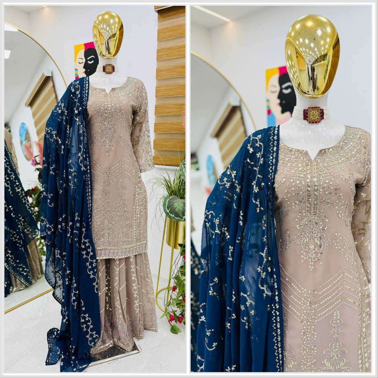 Ynf Faux Georgette KESH158 9010 Suits & Dresses Wedding Collections Festive Collections Wholesale Sharara Salwar Suits Georgette Suit Wedding Outfits Manufacturer