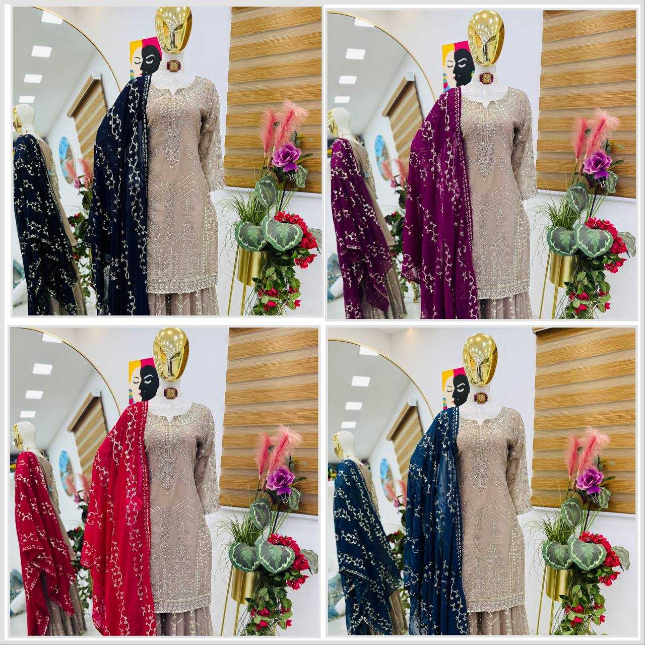Ynf Faux Georgette KESH158 9010 Suits & Dresses Wedding Collections Festive Collections Wholesale Sharara Salwar Suits Georgette Suit Wedding Outfits Manufacturer