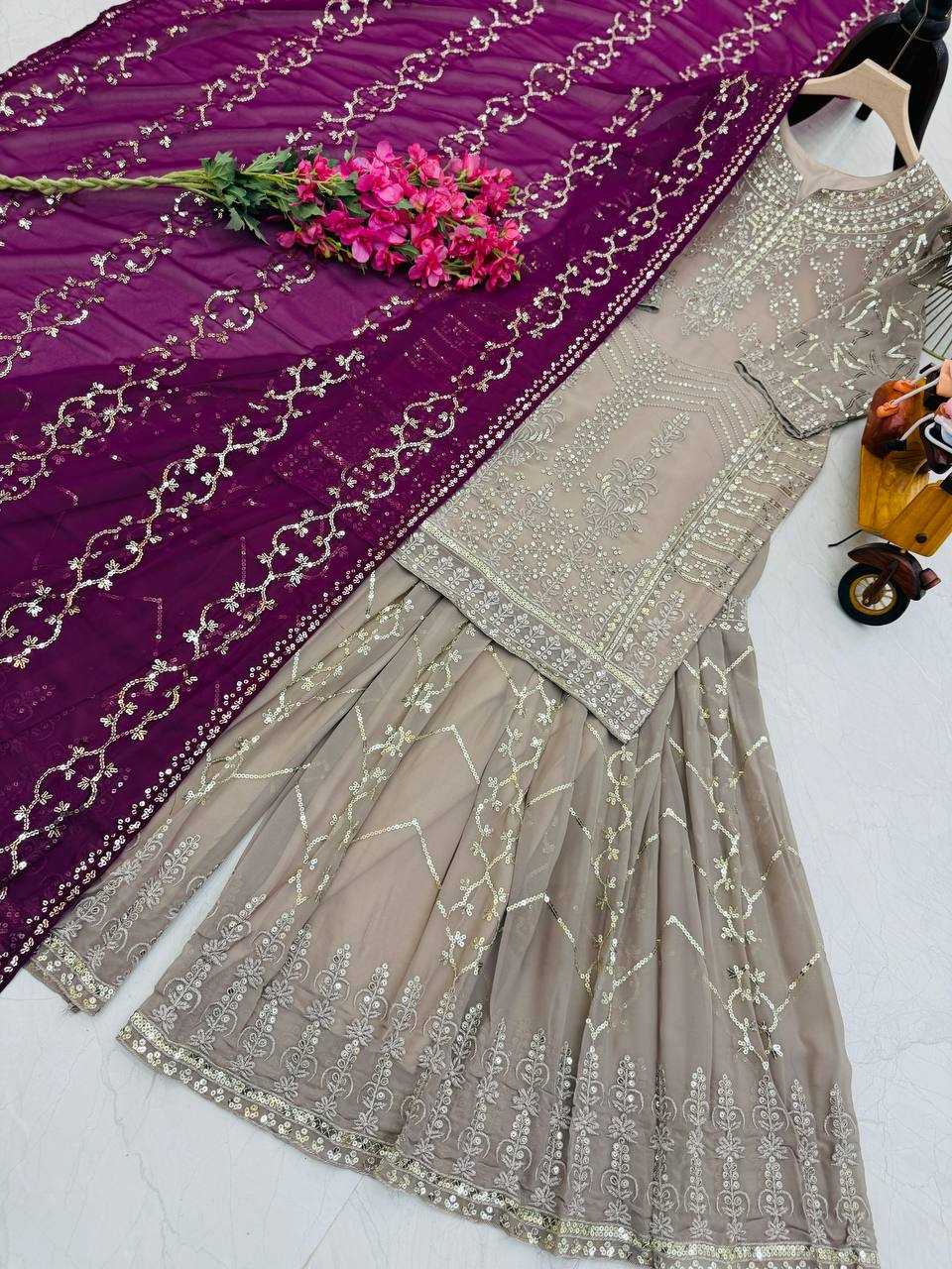 Ynf Faux Georgette KESH158 9010 Suits & Dresses Wedding Collections Festive Collections Wholesale Sharara Salwar Suits Georgette Suit Wedding Outfits Manufacturer