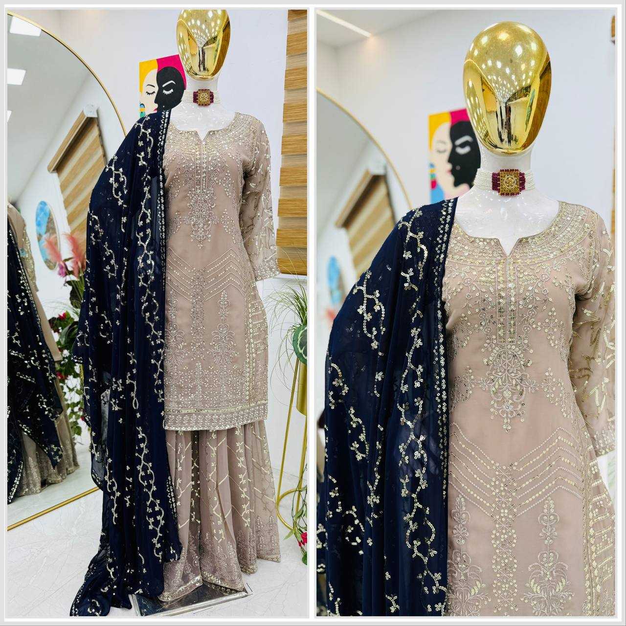 Ynf Faux Georgette KESH158 9010 Suits & Dresses Wedding Collections Festive Collections Wholesale Sharara Salwar Suits Georgette Suit Wedding Outfits Manufacturer
