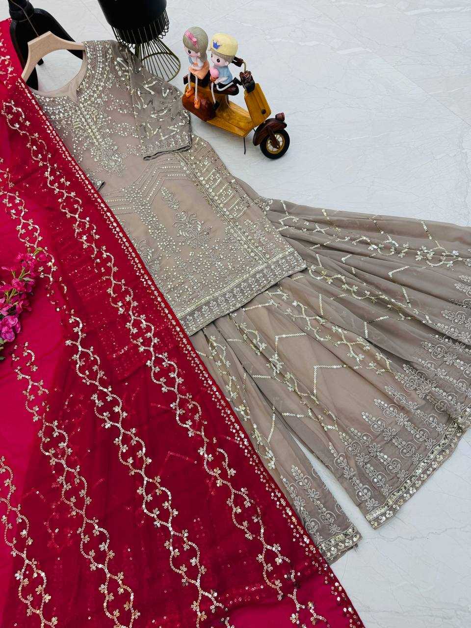 Ynf Faux Georgette KESH158 9010 Suits & Dresses Wedding Collections Festive Collections Wholesale Sharara Salwar Suits Georgette Suit Wedding Outfits Manufacturer
