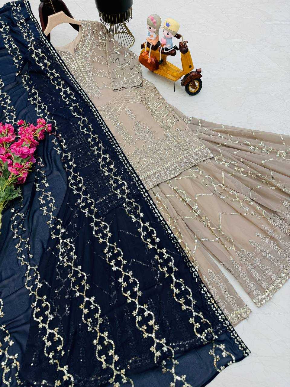 Ynf Faux Georgette KESH158 9010 Suits & Dresses Wedding Collections Festive Collections Wholesale Sharara Salwar Suits Georgette Suit Wedding Outfits Manufacturer