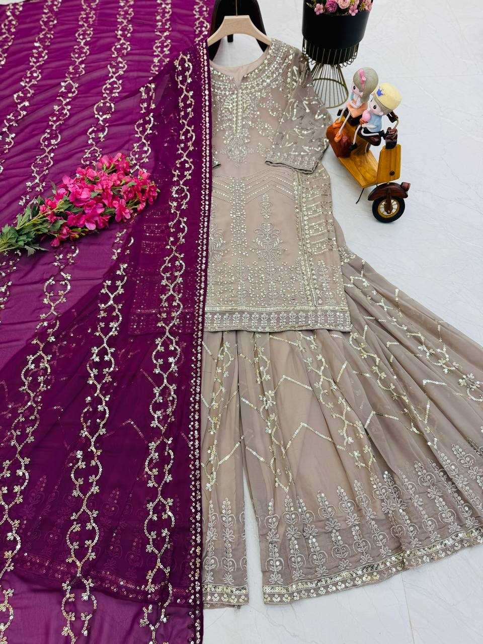 Ynf Faux Georgette KESH158 9010 Suits & Dresses Wedding Collections Festive Collections Wholesale Sharara Salwar Suits Georgette Suit Wedding Outfits Manufacturer