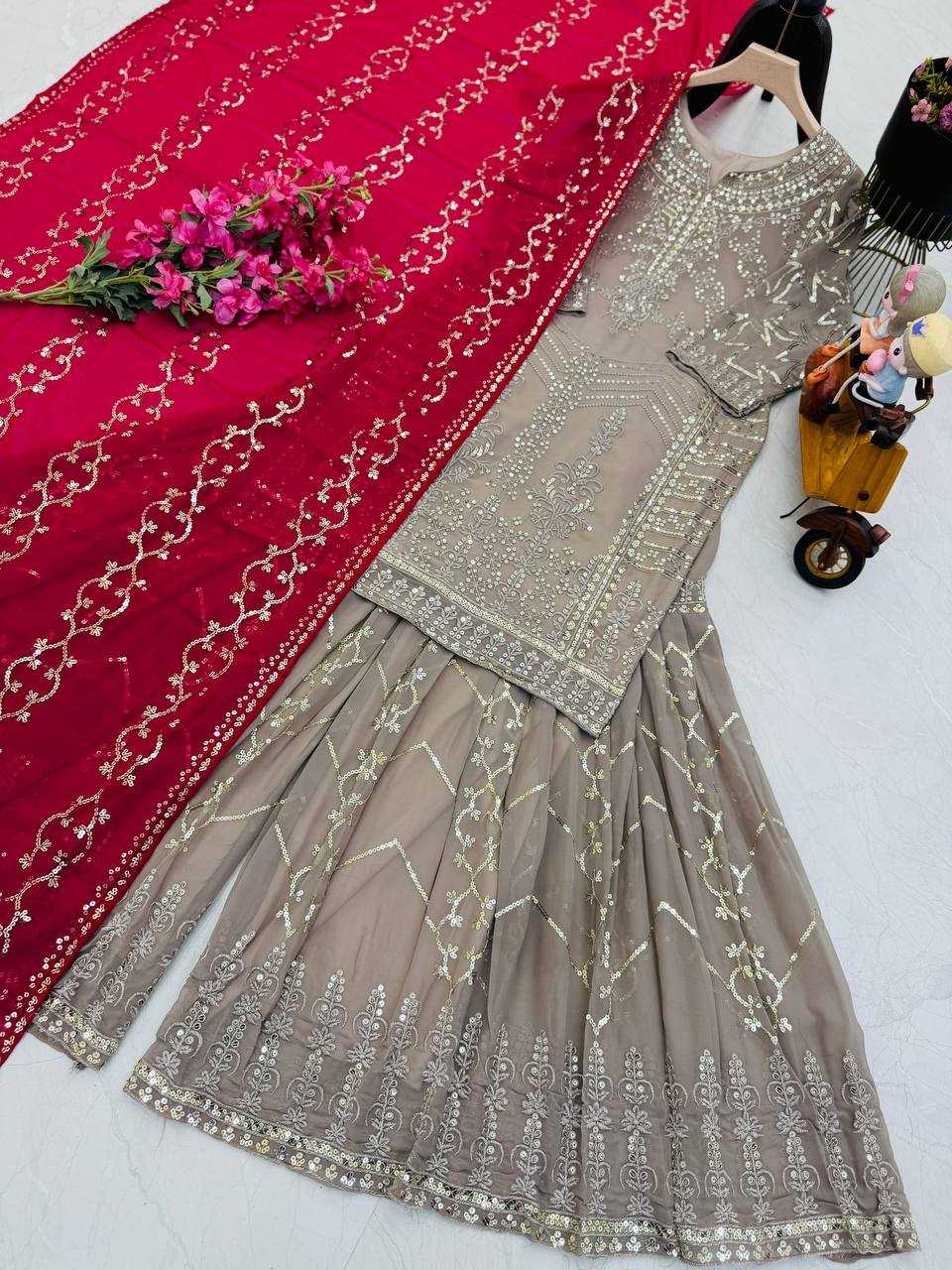 Ynf Faux Georgette KESH158 9010 Suits & Dresses Wedding Collections Festive Collections Wholesale Sharara Salwar Suits Georgette Suit Wedding Outfits Manufacturer