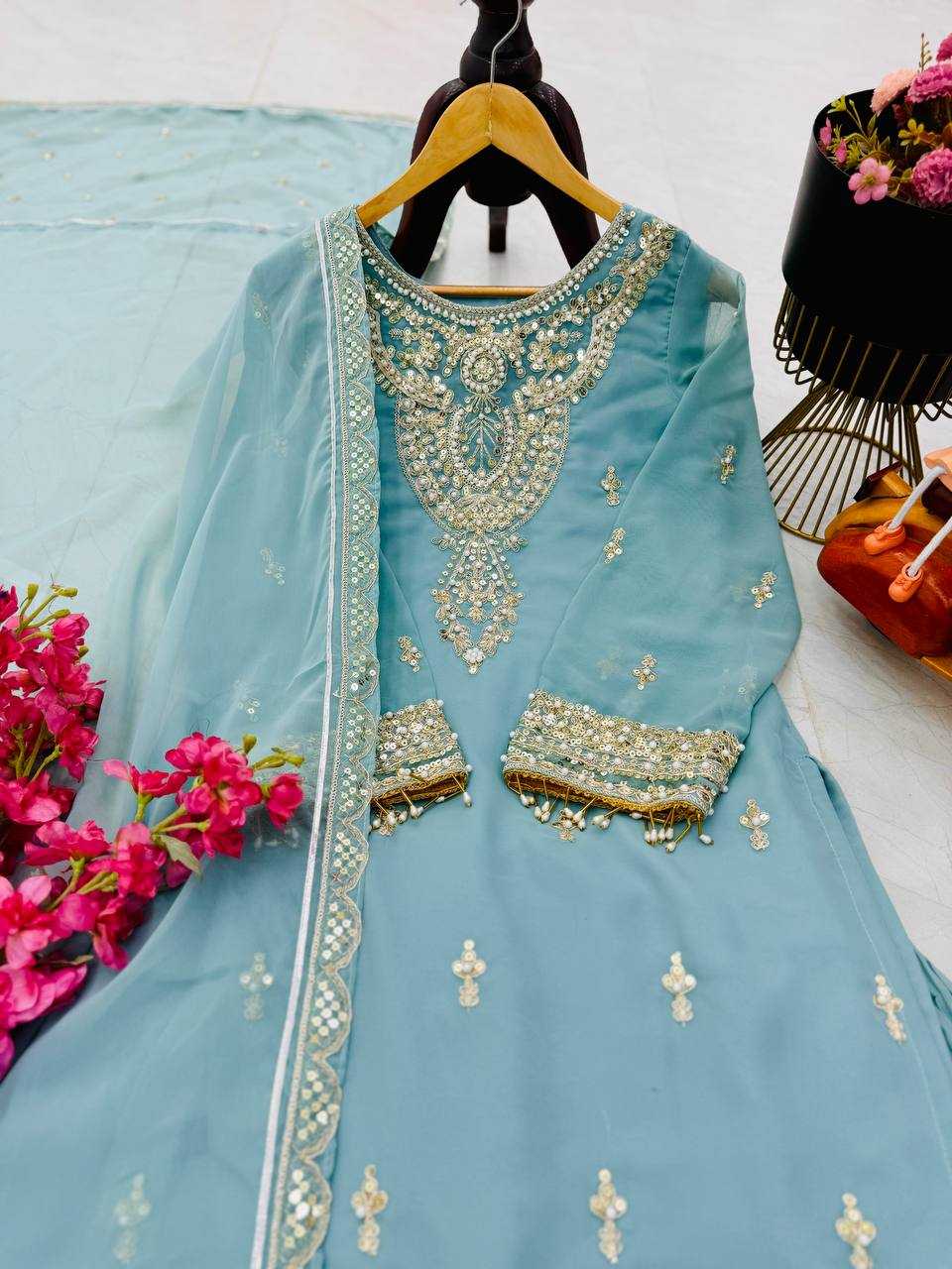Ynf Faux Georgette KESH158 9017 Suits & Dresses Wedding Collections Festive Collections Wholesale Sharara Salwar Suits Embroidery Suits Georgette Suit Manufacturer