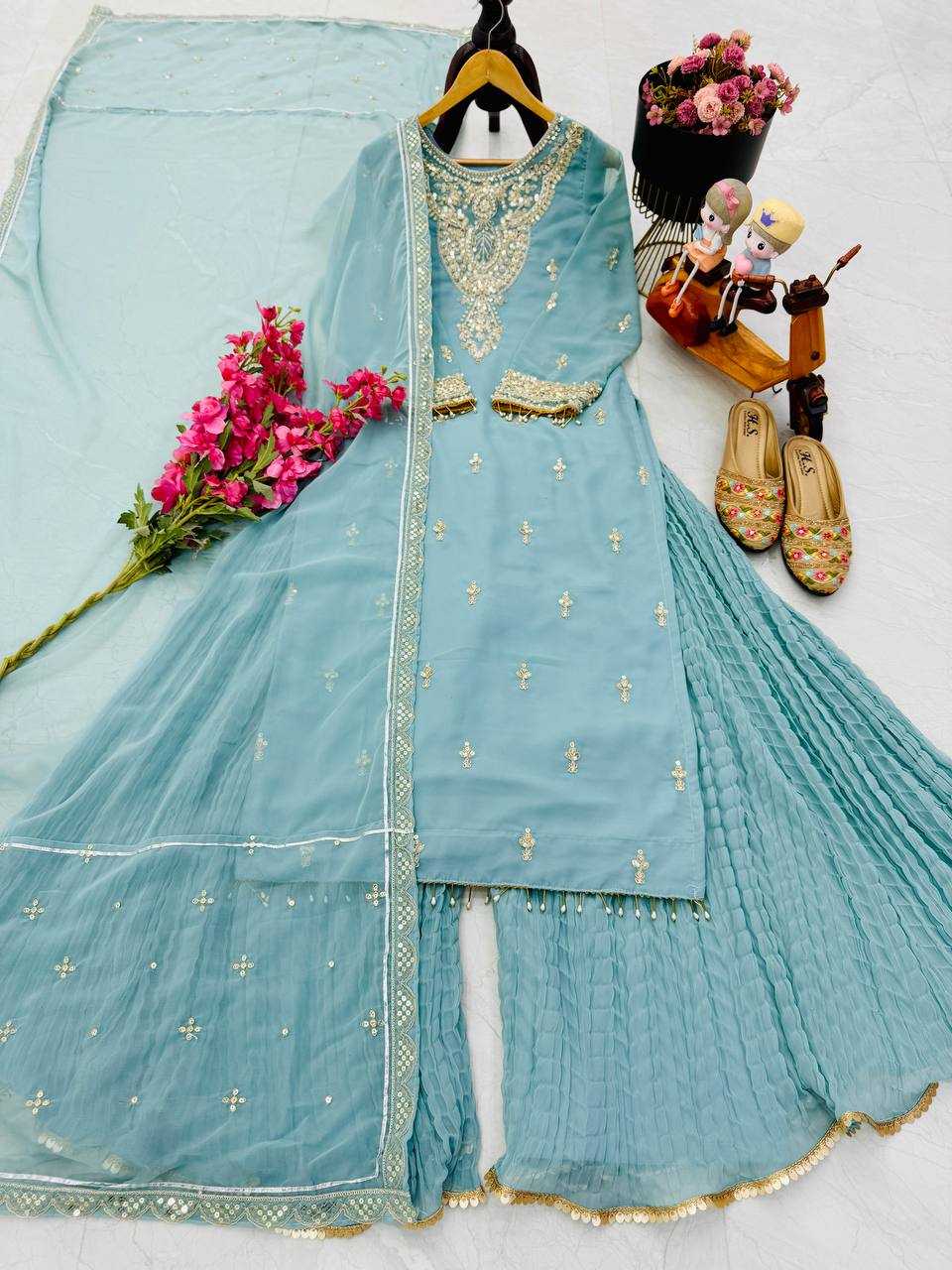 Ynf Faux Georgette KESH158 9017 Suits & Dresses Wedding Collections Festive Collections Wholesale Sharara Salwar Suits Embroidery Suits Georgette Suit Manufacturer