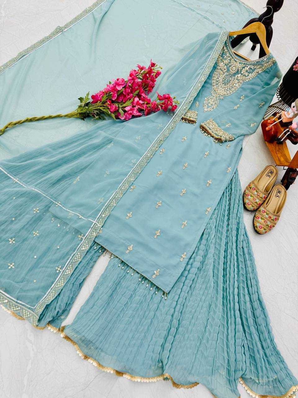 Ynf Faux Georgette KESH158 9017 Suits & Dresses Wedding Collections Festive Collections Wholesale Sharara Salwar Suits Embroidery Suits Georgette Suit Manufacturer