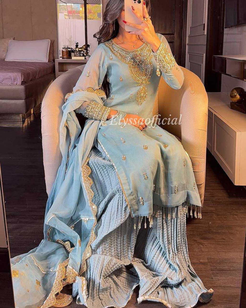 Ynf Faux Georgette KESH158 9017 Suits & Dresses Wedding Collections Festive Collections Wholesale Sharara Salwar Suits Embroidery Suits Georgette Suit Manufacturer