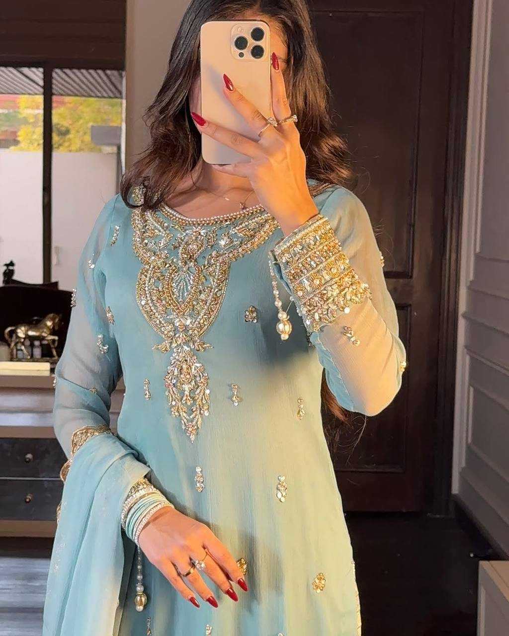 Ynf Faux Georgette KESH158 9017 Suits & Dresses Wedding Collections Festive Collections Wholesale Sharara Salwar Suits Embroidery Suits Georgette Suit Manufacturer