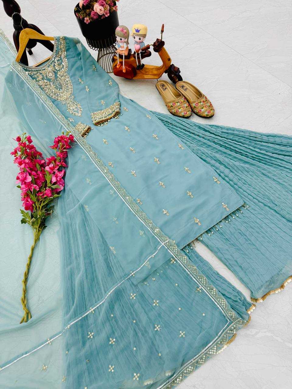 Ynf Faux Georgette KESH158 9017 Suits & Dresses Wedding Collections Festive Collections Wholesale Sharara Salwar Suits Embroidery Suits Georgette Suit Manufacturer