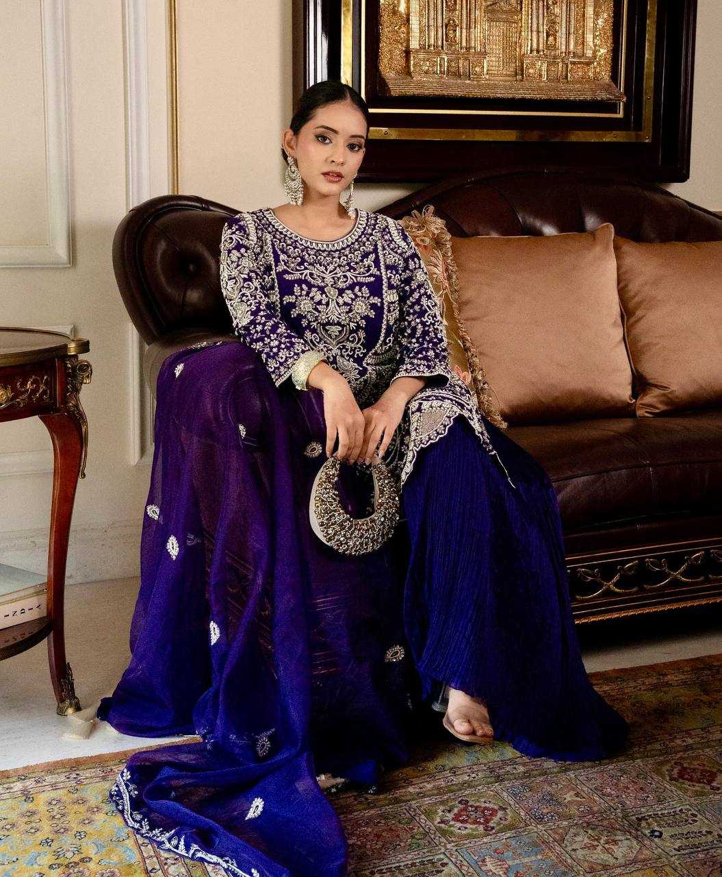 Ynf Faux Georgette KESH158 9019 Suits & Dresses Wedding Collections Festive Collections Wholesale Embroidery Suits Palazzo Suit Georgette Suit Manufacturer