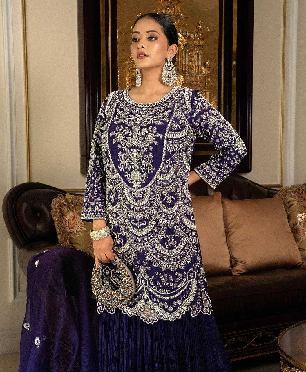 Ynf Faux Georgette KESH158 9019 Suits & Dresses Wedding Collections Festive Collections Wholesale Embroidery Suits Palazzo Suit Georgette Suit Manufacturer