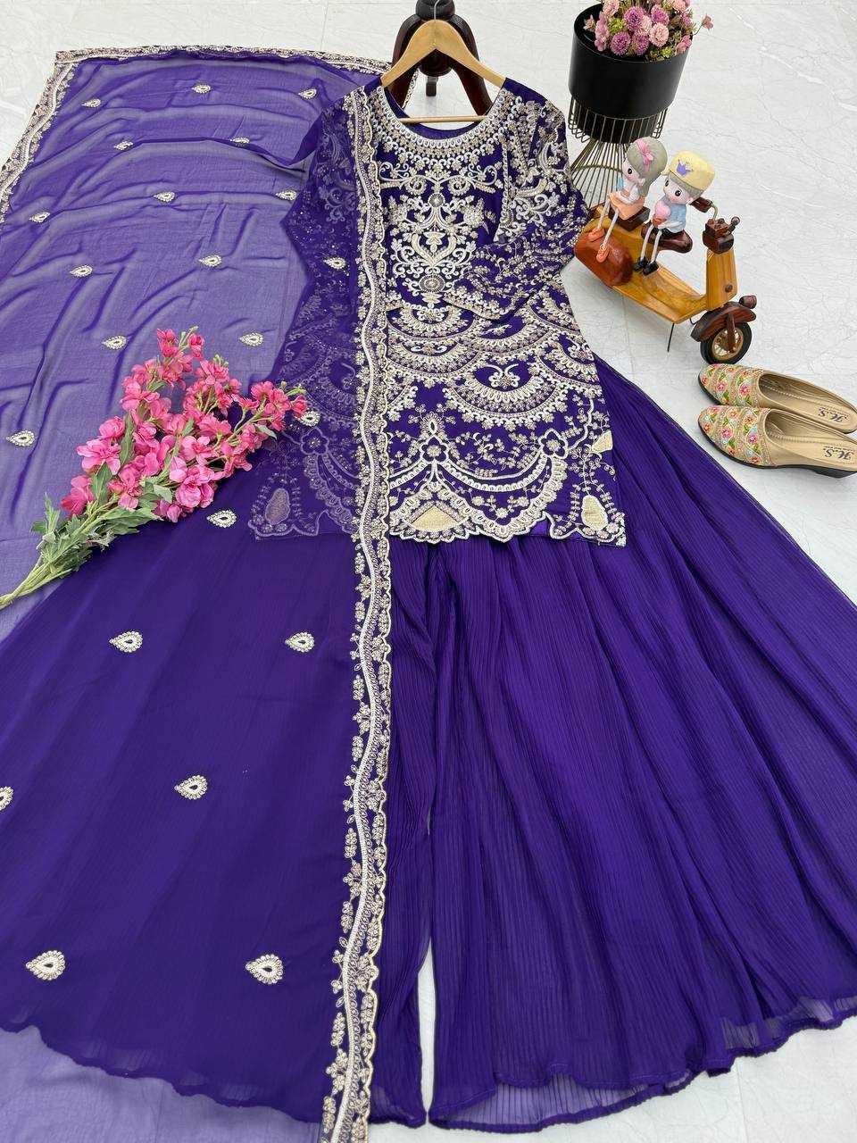Ynf Faux Georgette KESH158 9019 Suits & Dresses Wedding Collections Festive Collections Wholesale Embroidery Suits Palazzo Suit Georgette Suit Manufacturer