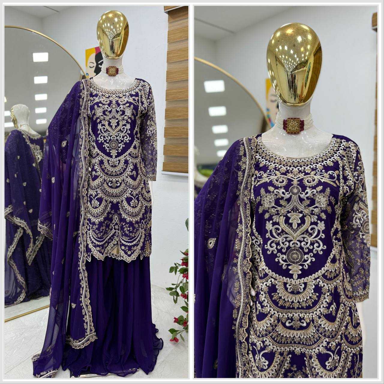 Ynf Faux Georgette KESH158 9019 Suits & Dresses Wedding Collections Festive Collections Wholesale Embroidery Suits Palazzo Suit Georgette Suit Manufacturer