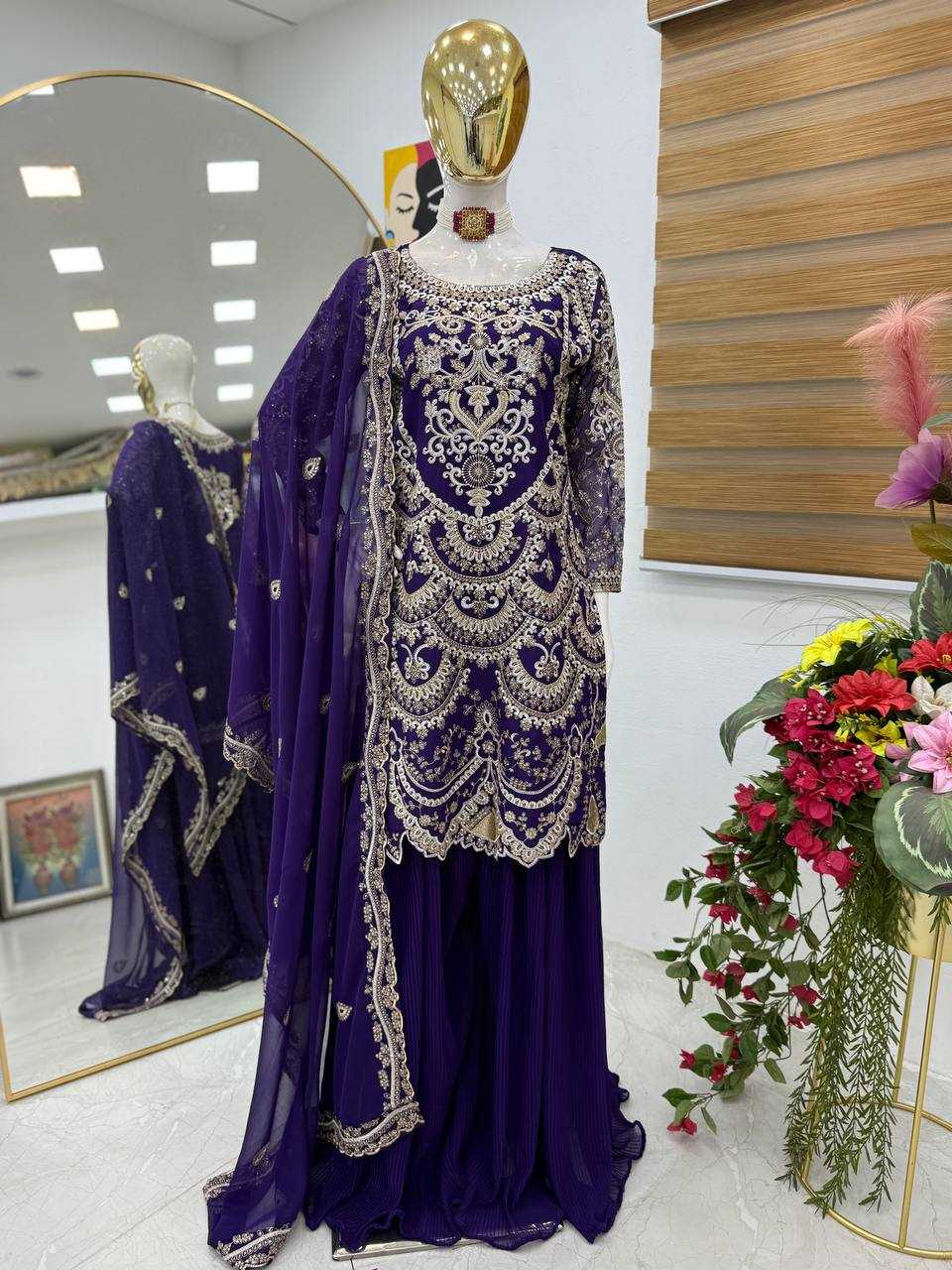 Ynf Faux Georgette KESH158 9019 Suits & Dresses Wedding Collections Festive Collections Wholesale Embroidery Suits Palazzo Suit Georgette Suit Manufacturer
