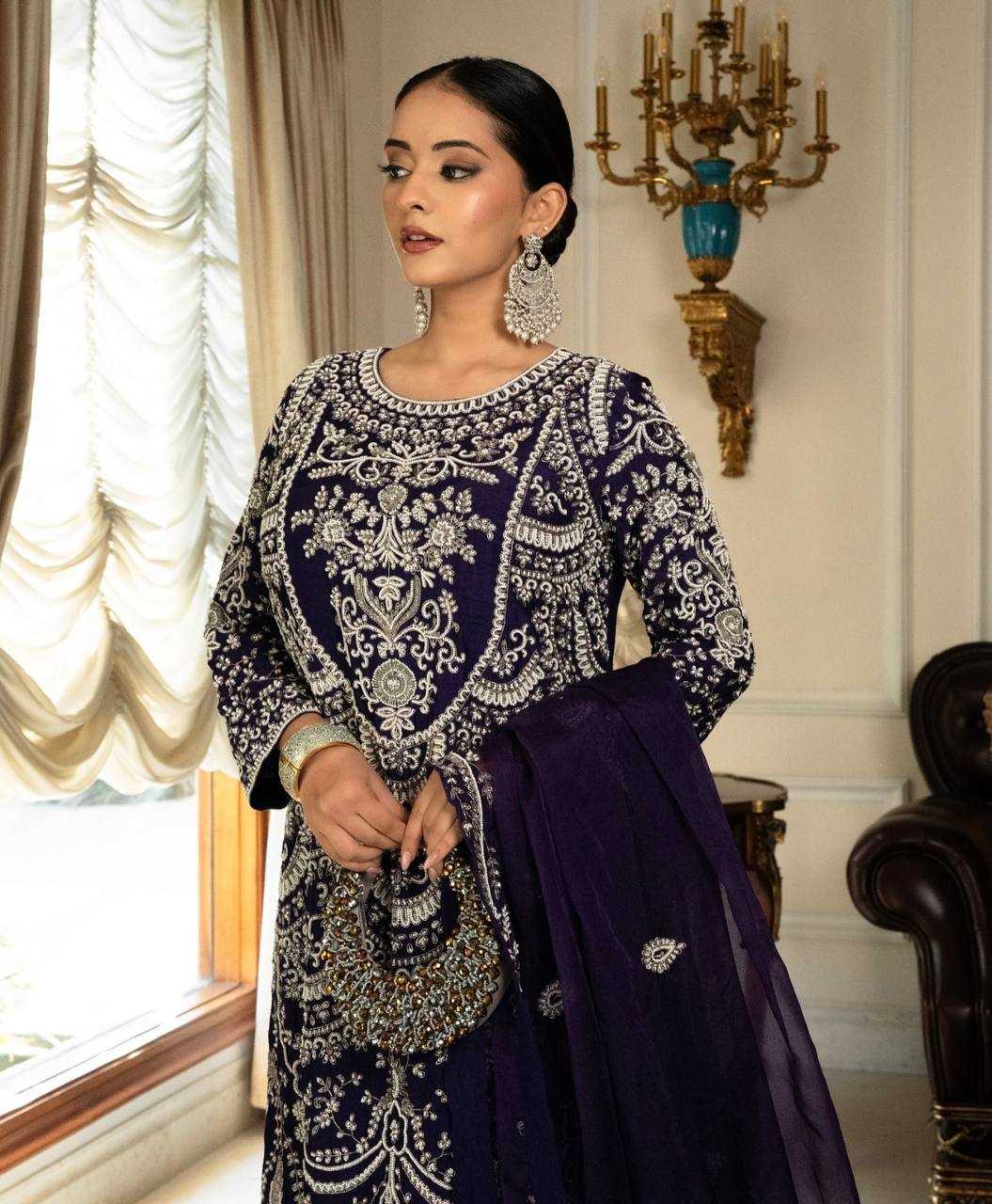 Ynf Faux Georgette KESH158 9019 Suits & Dresses Wedding Collections Festive Collections Wholesale Embroidery Suits Palazzo Suit Georgette Suit Manufacturer