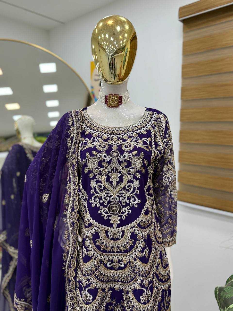 Ynf Faux Georgette KESH158 9019 Suits & Dresses Wedding Collections Festive Collections Wholesale Embroidery Suits Palazzo Suit Georgette Suit Manufacturer