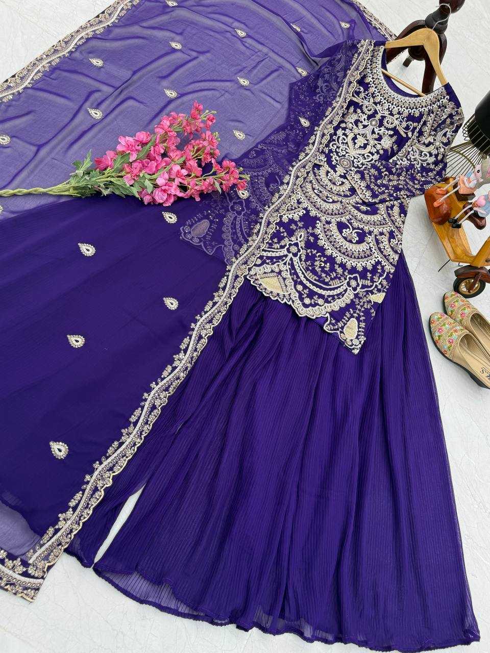 Ynf Faux Georgette KESH158 9019 Suits & Dresses Wedding Collections Festive Collections Wholesale Embroidery Suits Palazzo Suit Georgette Suit Manufacturer