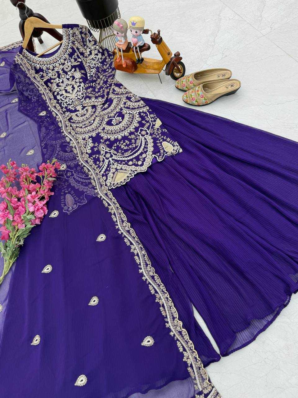 Ynf Faux Georgette KESH158 9019 Suits & Dresses Wedding Collections Festive Collections Wholesale Embroidery Suits Palazzo Suit Georgette Suit Manufacturer