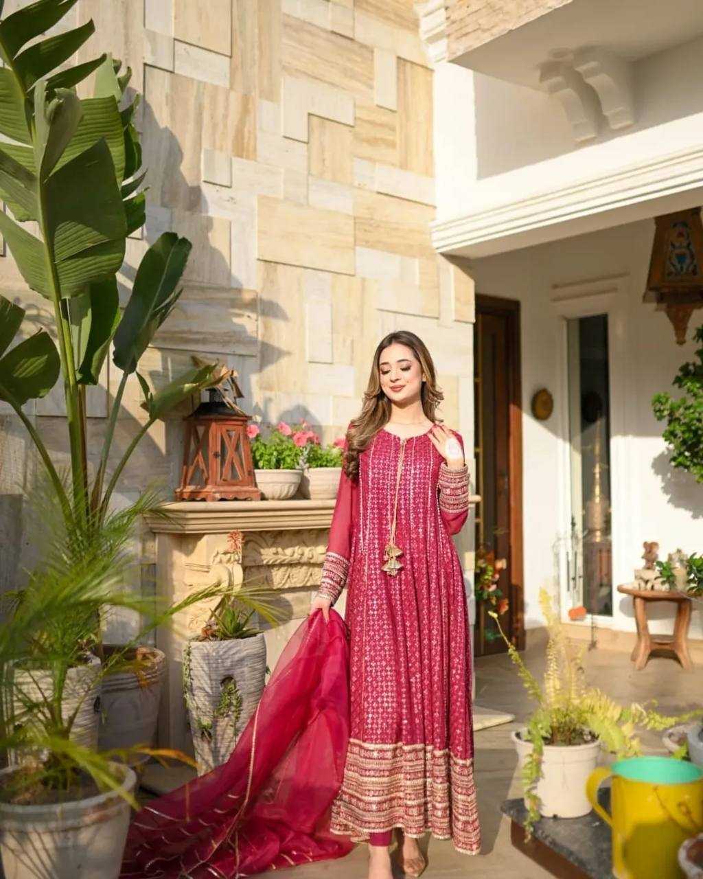 Ynf Faux Georgette KESH158 9020 Gowns Wedding Collections Festive Collections Wholesale Embroidery Gowns Georgette Gown Designer Gowns Manufacturer