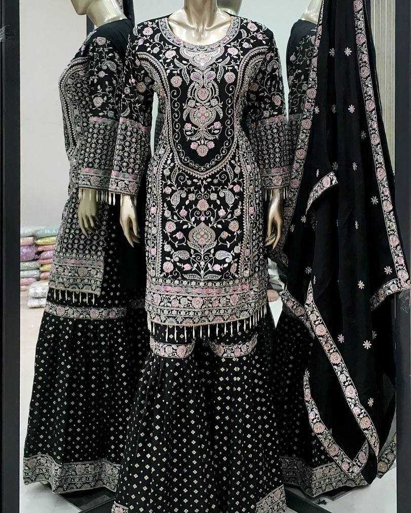 Ynf Faux Georgette KESH158 9024 Suits & Dresses Wedding Collections Festive Collections Wholesale Embroidery Suits Palazzo Suit Georgette Suit Manufacturer