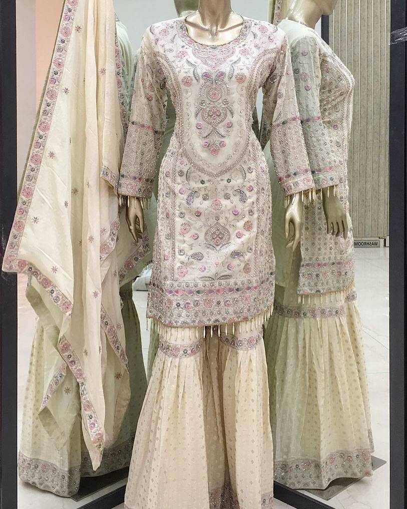 Ynf Faux Georgette KESH158 9024 Suits & Dresses Wedding Collections Festive Collections Wholesale Embroidery Suits Palazzo Suit Georgette Suit Manufacturer