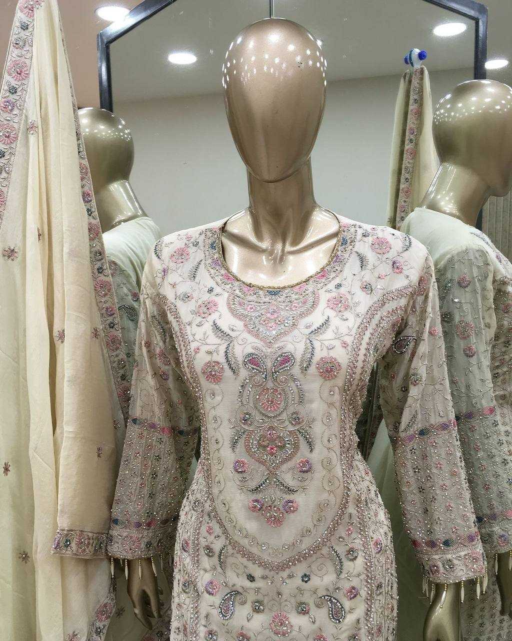 Ynf Faux Georgette KESH158 9024 Suits & Dresses Wedding Collections Festive Collections Wholesale Embroidery Suits Palazzo Suit Georgette Suit Manufacturer