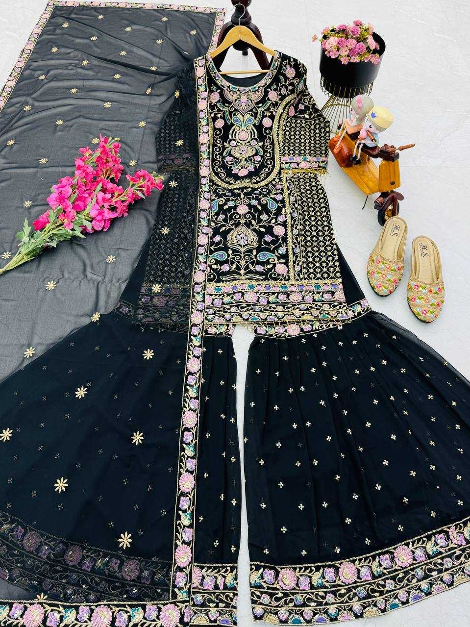 Ynf Faux Georgette KESH158 9024 Suits & Dresses Wedding Collections Festive Collections Wholesale Embroidery Suits Palazzo Suit Georgette Suit Manufacturer