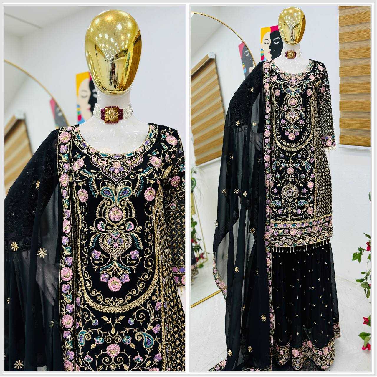 Ynf Faux Georgette KESH158 9024 Suits & Dresses Wedding Collections Festive Collections Wholesale Embroidery Suits Palazzo Suit Georgette Suit Manufacturer