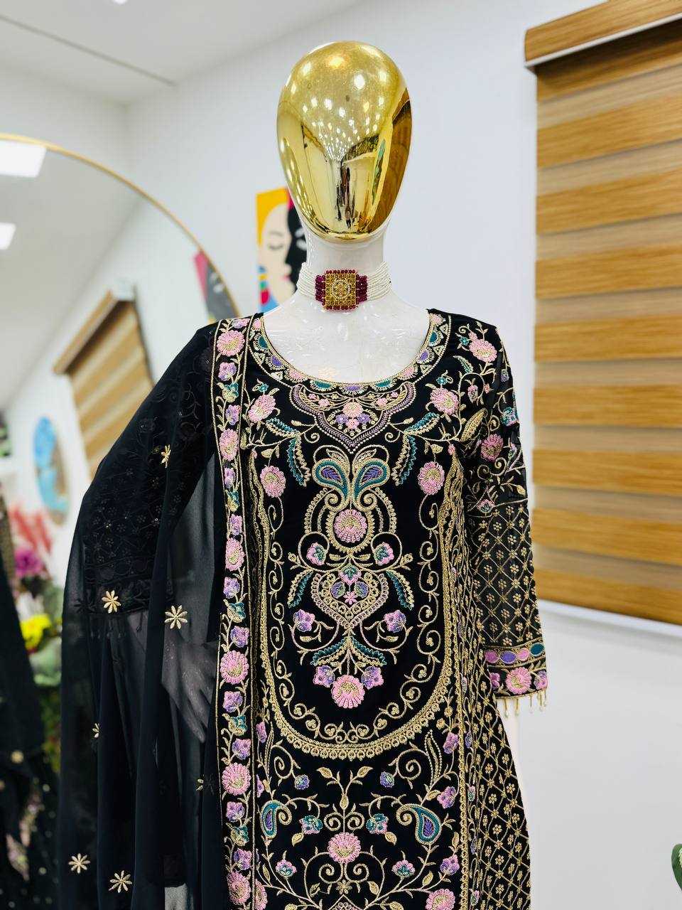Ynf Faux Georgette KESH158 9024 Suits & Dresses Wedding Collections Festive Collections Wholesale Embroidery Suits Palazzo Suit Georgette Suit Manufacturer