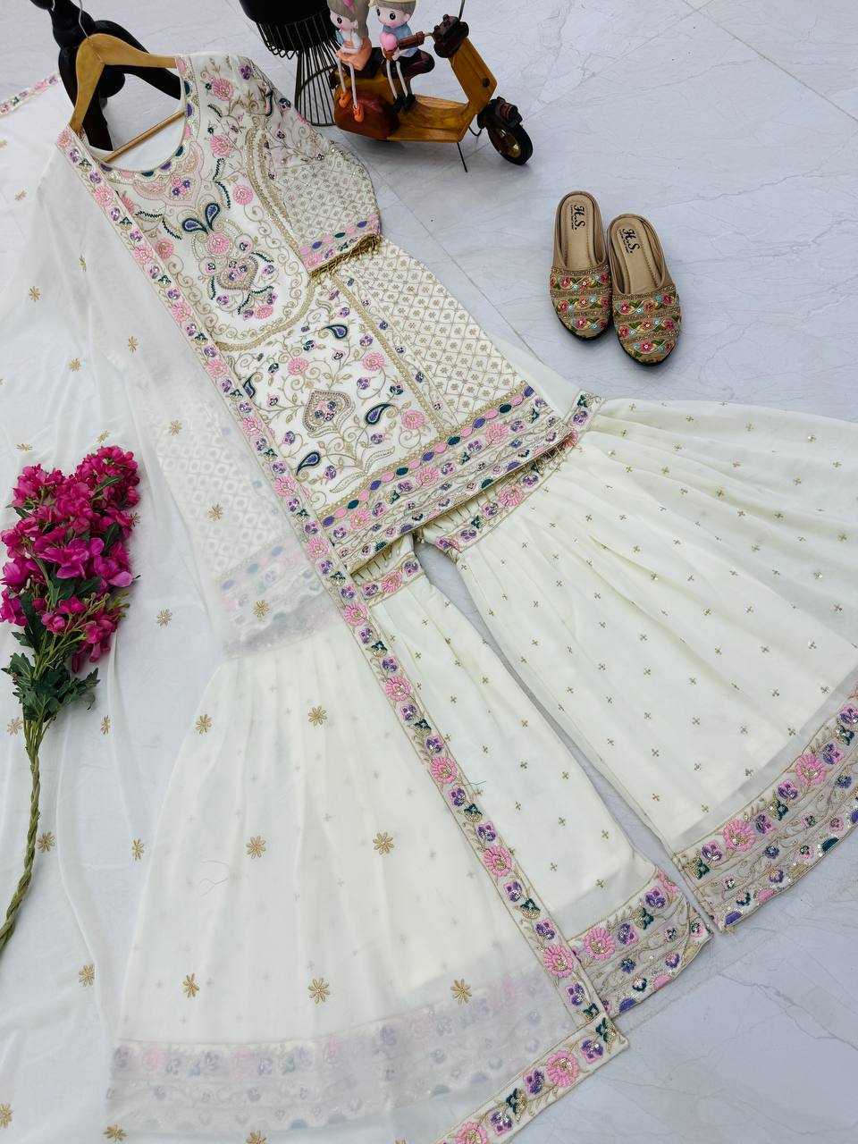 Ynf Faux Georgette KESH158 9024 Suits & Dresses Wedding Collections Festive Collections Wholesale Embroidery Suits Palazzo Suit Georgette Suit Manufacturer