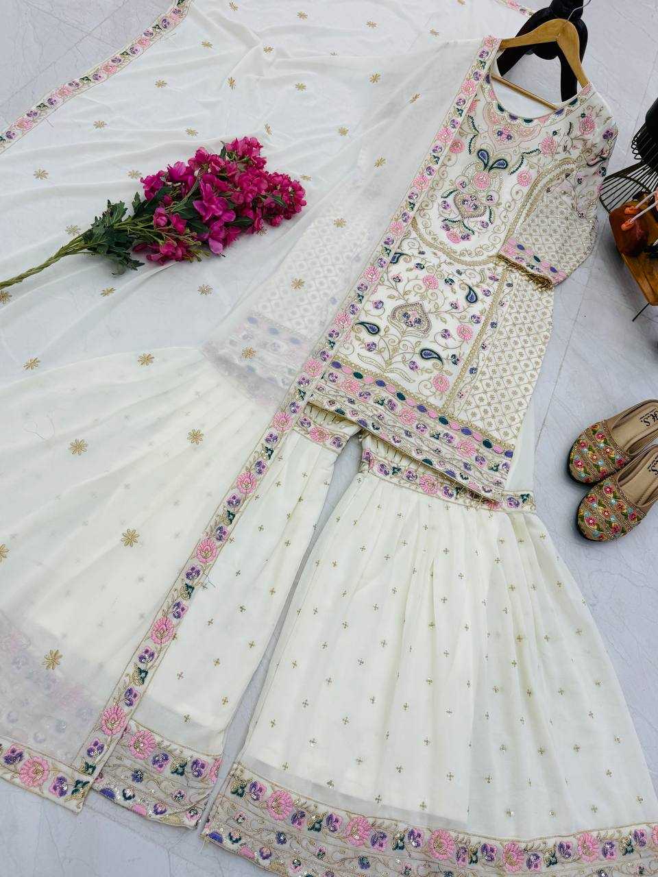 Ynf Faux Georgette KESH158 9024 Suits & Dresses Wedding Collections Festive Collections Wholesale Embroidery Suits Palazzo Suit Georgette Suit Manufacturer