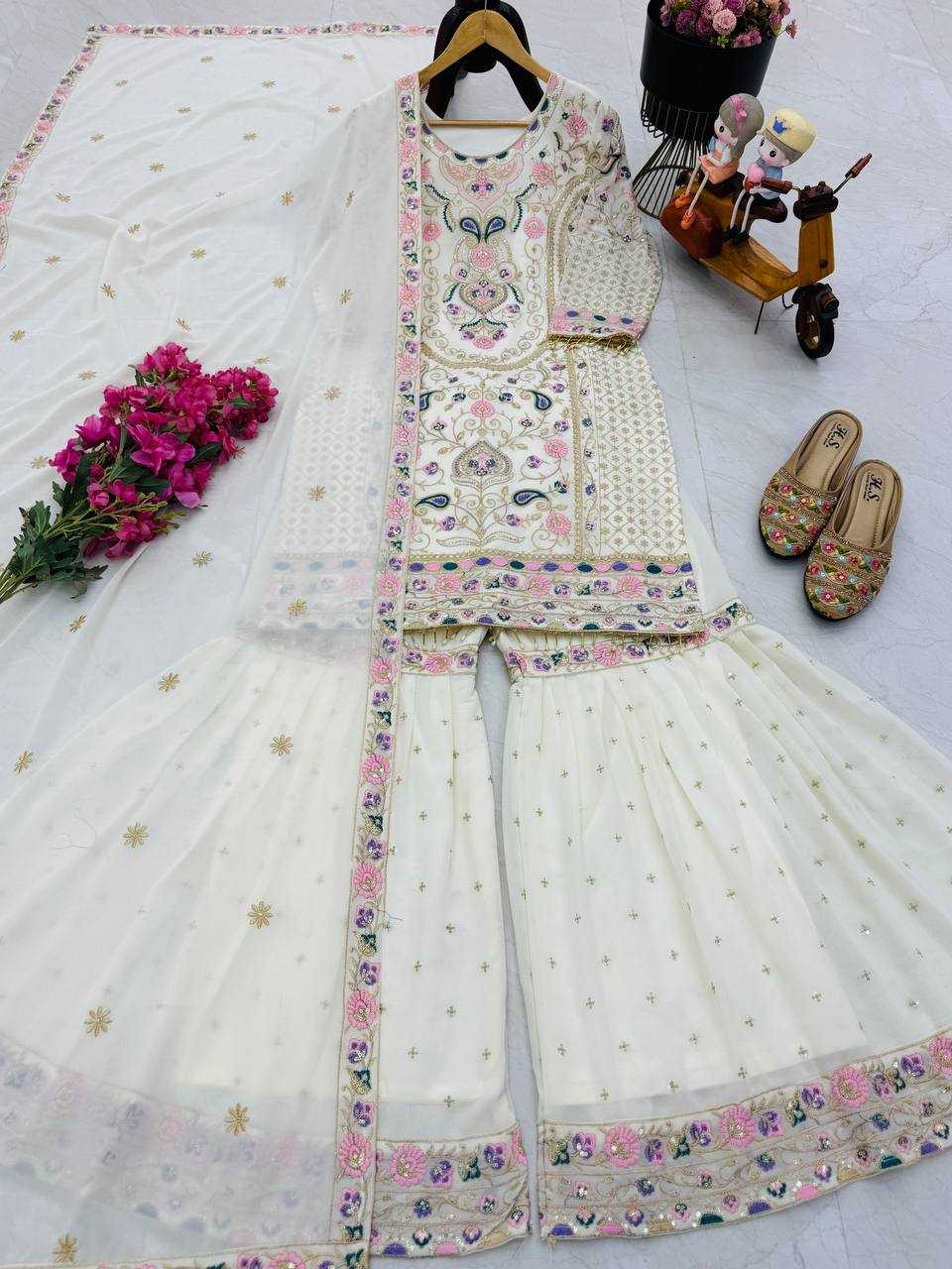 Ynf Faux Georgette KESH158 9024 Suits & Dresses Wedding Collections Festive Collections Wholesale Embroidery Suits Palazzo Suit Georgette Suit Manufacturer