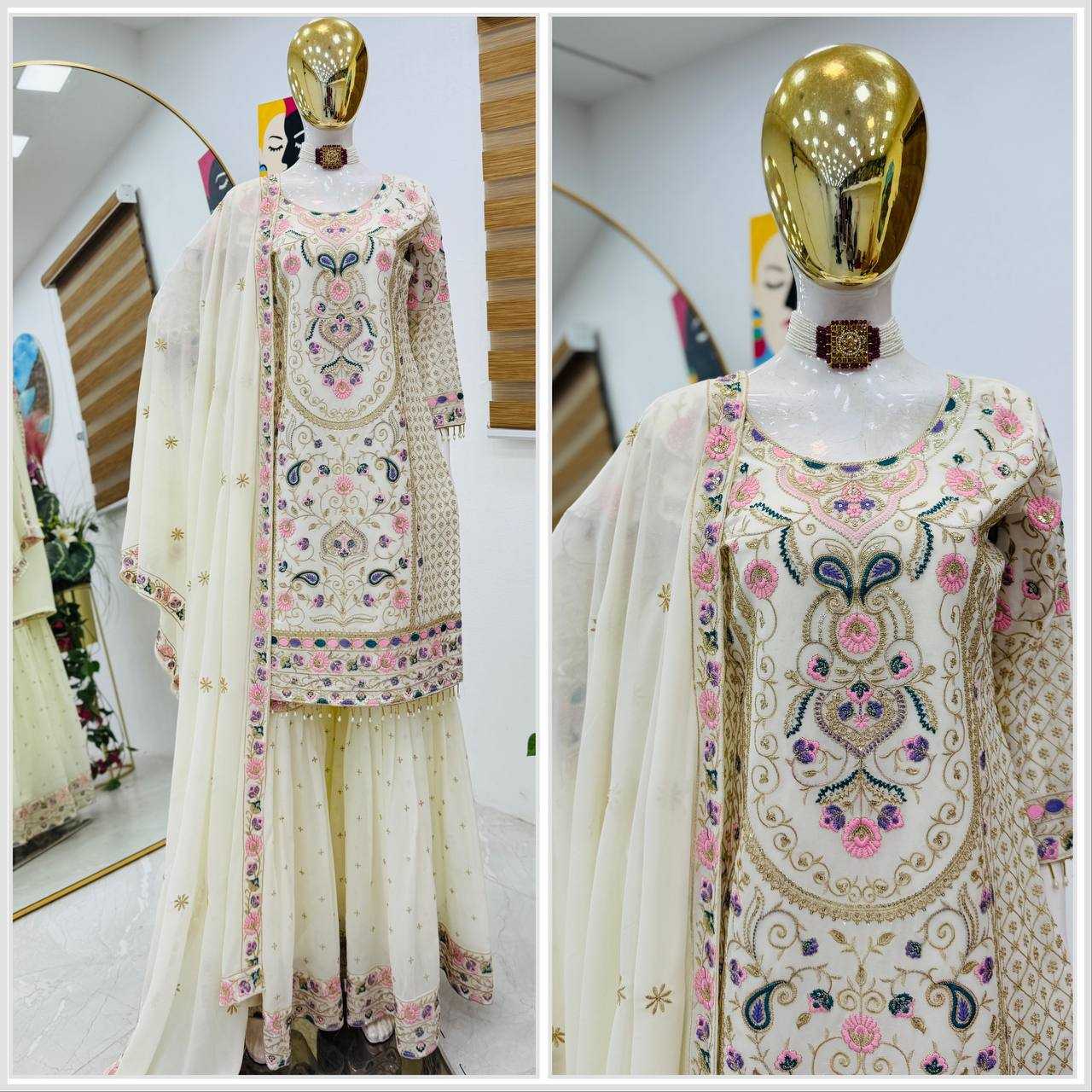 Ynf Faux Georgette KESH158 9024 Suits & Dresses Wedding Collections Festive Collections Wholesale Embroidery Suits Palazzo Suit Georgette Suit Manufacturer