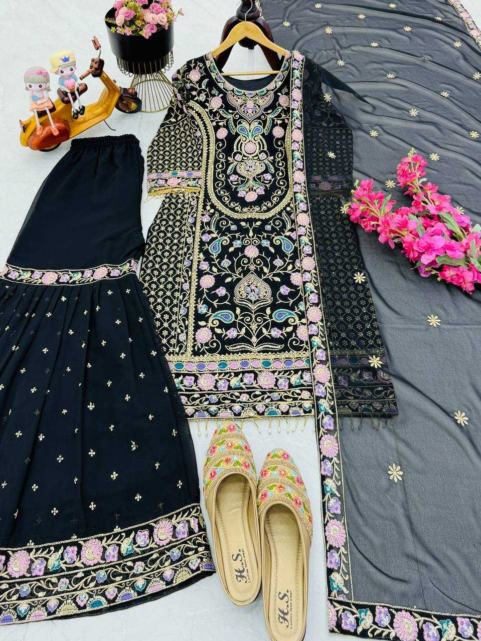 Ynf Faux Georgette KESH158 9024 Suits & Dresses Wedding Collections Festive Collections Wholesale Embroidery Suits Palazzo Suit Georgette Suit Manufacturer