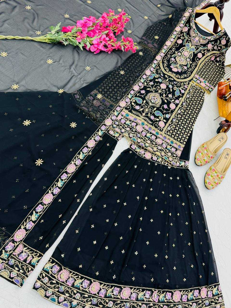 Ynf Faux Georgette KESH158 9024 Suits & Dresses Wedding Collections Festive Collections Wholesale Embroidery Suits Palazzo Suit Georgette Suit Manufacturer