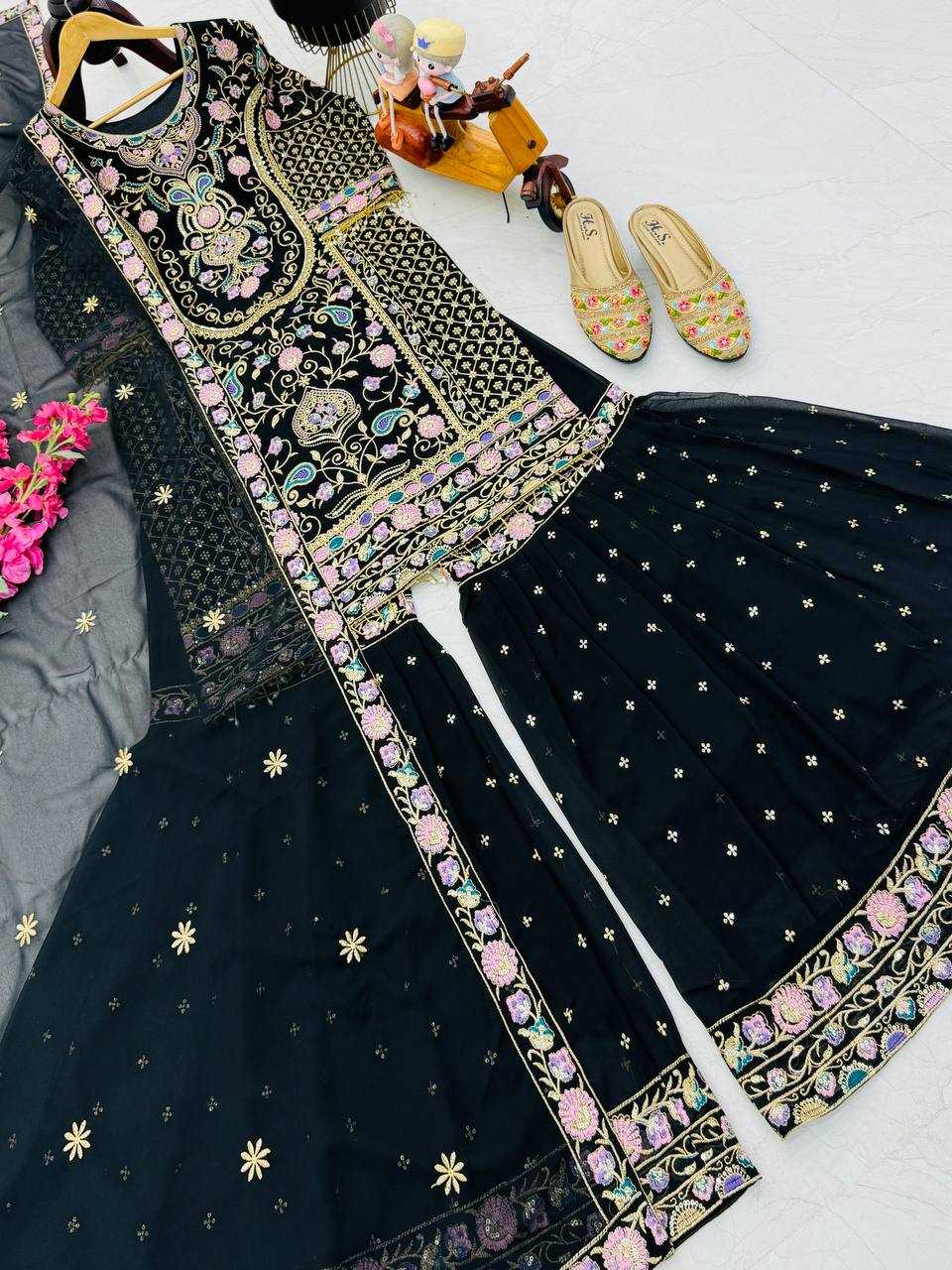 Ynf Faux Georgette KESH158 9024 Suits & Dresses Wedding Collections Festive Collections Wholesale Embroidery Suits Palazzo Suit Georgette Suit Manufacturer