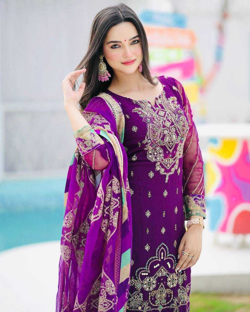 Ynf Faux Georgette KESH158 9025-1 Suits & Dresses Wedding Collections Festive Collections Wholesale Embroidery Suits Palazzo Suit Georgette Suit Manufacturer