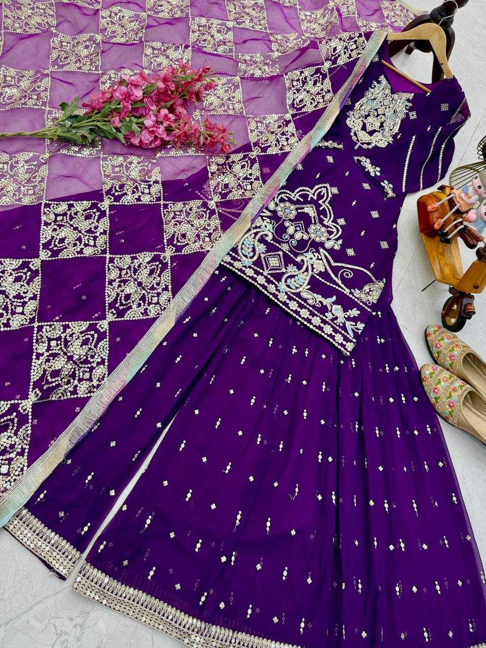 Ynf Faux Georgette KESH158 9025-1 Suits & Dresses Wedding Collections Festive Collections Wholesale Embroidery Suits Palazzo Suit Georgette Suit Manufacturer