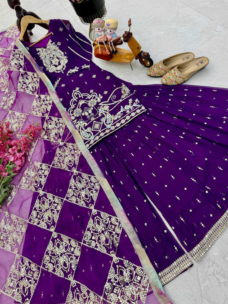 Ynf Faux Georgette KESH158 9025-1 Suits & Dresses Wedding Collections Festive Collections Wholesale Embroidery Suits Palazzo Suit Georgette Suit Manufacturer
