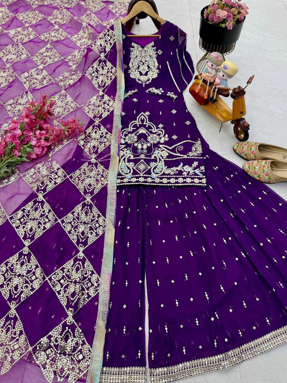 Ynf Faux Georgette KESH158 9025-1 Suits & Dresses Wedding Collections Festive Collections Wholesale Embroidery Suits Palazzo Suit Georgette Suit Manufacturer