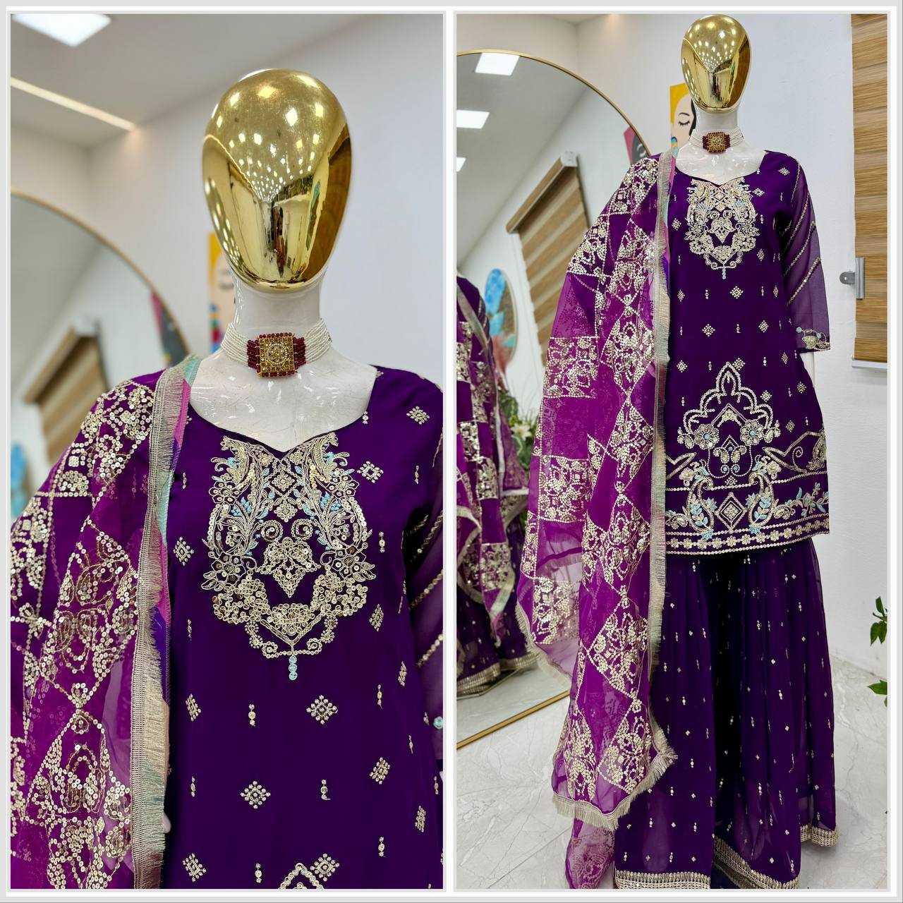 Ynf Faux Georgette KESH158 9025-1 Suits & Dresses Wedding Collections Festive Collections Wholesale Embroidery Suits Palazzo Suit Georgette Suit Manufacturer