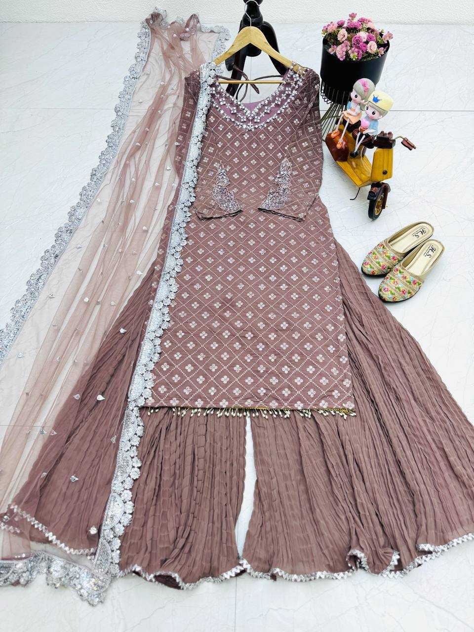 Ynf Faux Georgette KESH158 9281 Suits & Dresses Wedding Collections Festive Collections Wholesale Embroidery Suits Palazzo Suit Georgette Suit Manufacturer