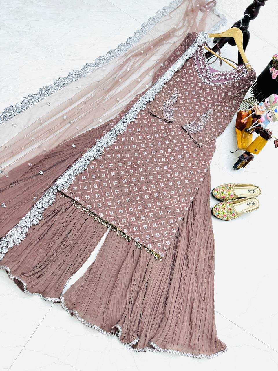 Ynf Faux Georgette KESH158 9281 Suits & Dresses Wedding Collections Festive Collections Wholesale Embroidery Suits Palazzo Suit Georgette Suit Manufacturer