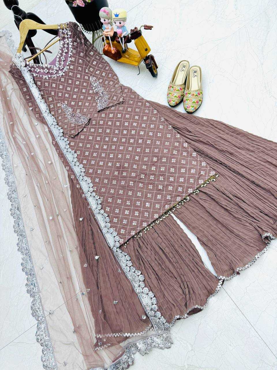 Ynf Faux Georgette KESH158 9281 Suits & Dresses Wedding Collections Festive Collections Wholesale Embroidery Suits Palazzo Suit Georgette Suit Manufacturer