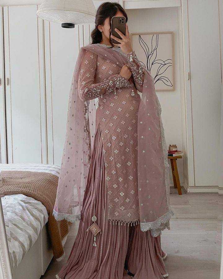 Ynf Faux Georgette KESH158 9281 Suits & Dresses Wedding Collections Festive Collections Wholesale Embroidery Suits Palazzo Suit Georgette Suit Manufacturer