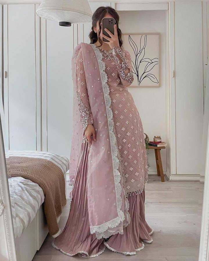 Ynf Faux Georgette KESH158 9281 Suits & Dresses Wedding Collections Festive Collections Wholesale Embroidery Suits Palazzo Suit Georgette Suit Manufacturer